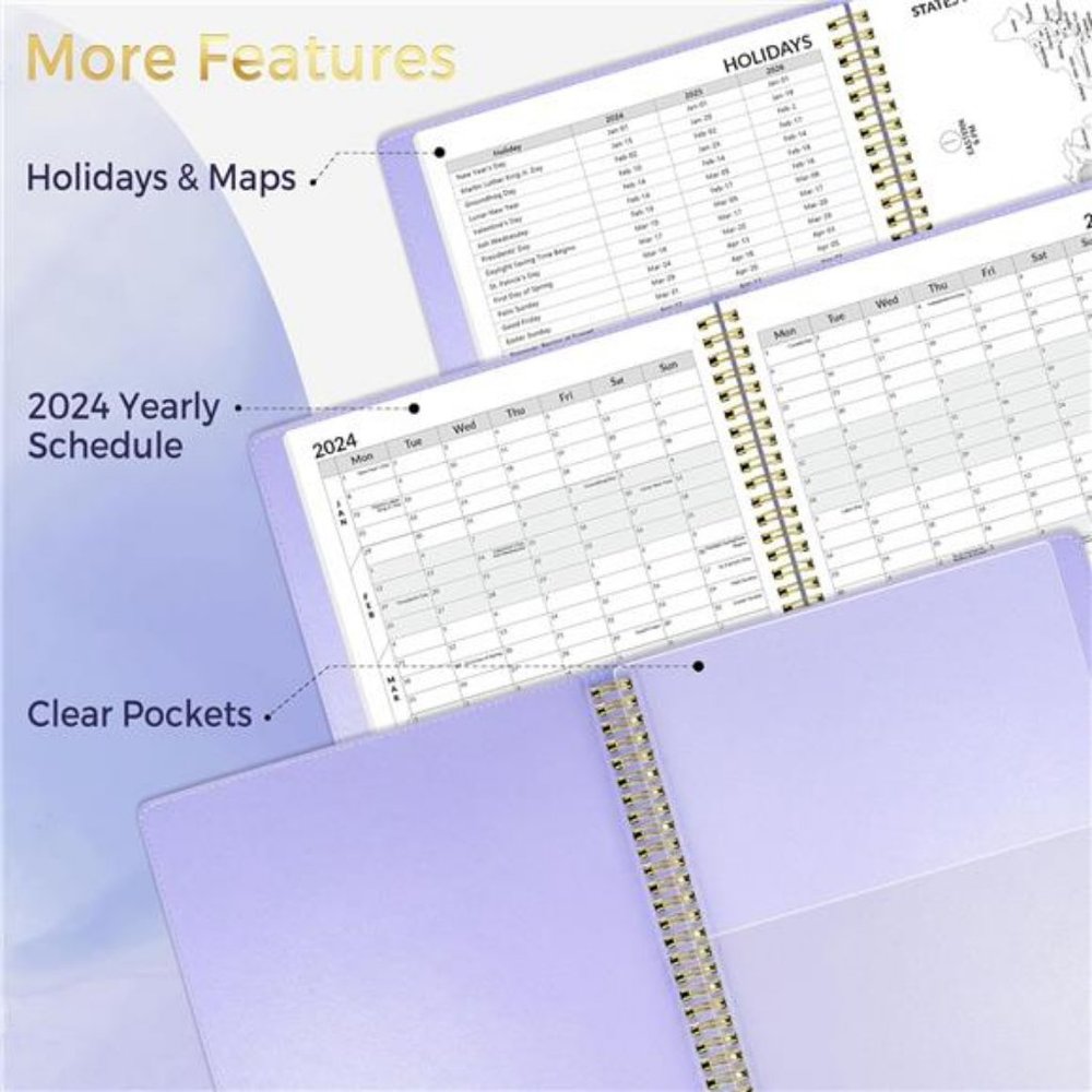 2024 Weekly & Monthly Planner 9.2"x11.2"- 12 Month, Vegan Leather